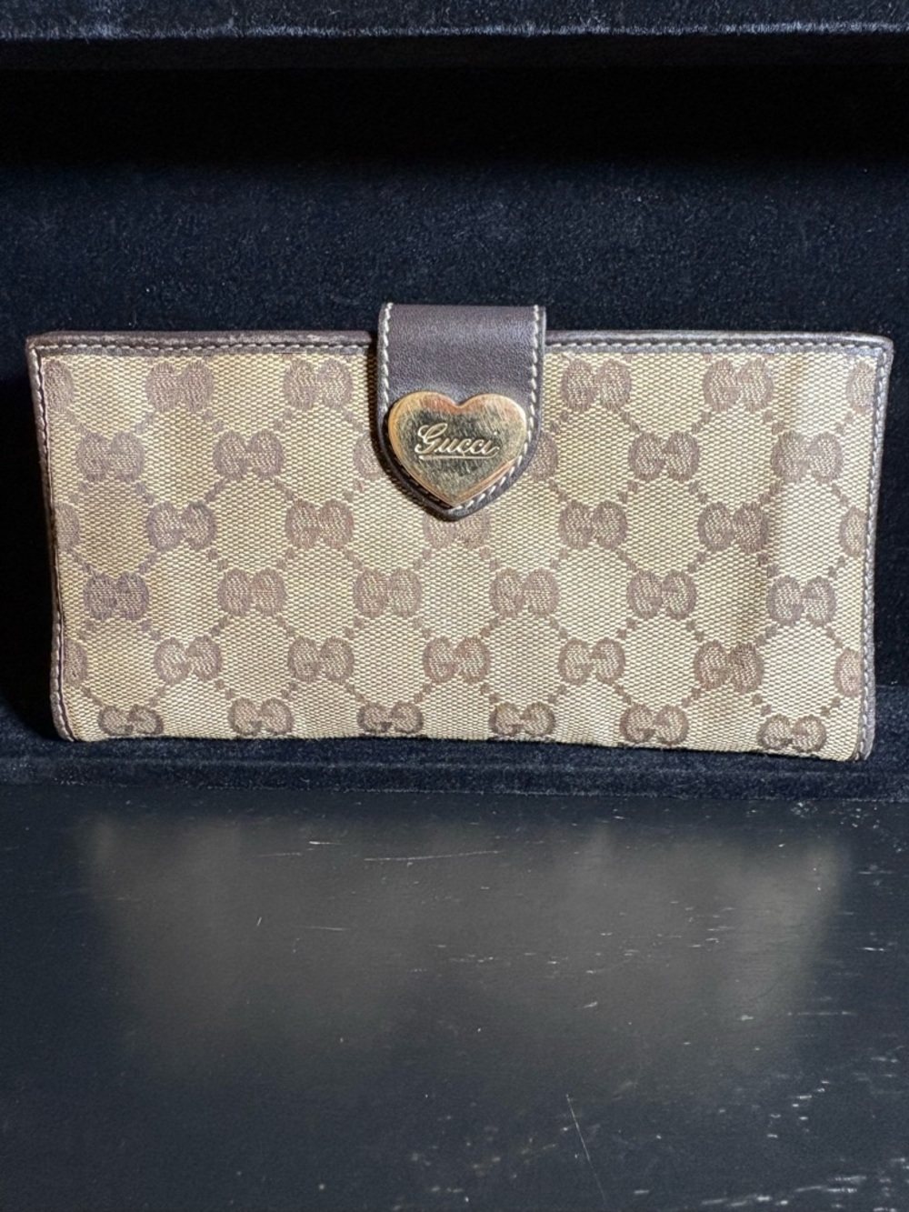 Gucci GG Monogram Canvas Lovely Heart Long Wallet in Brown